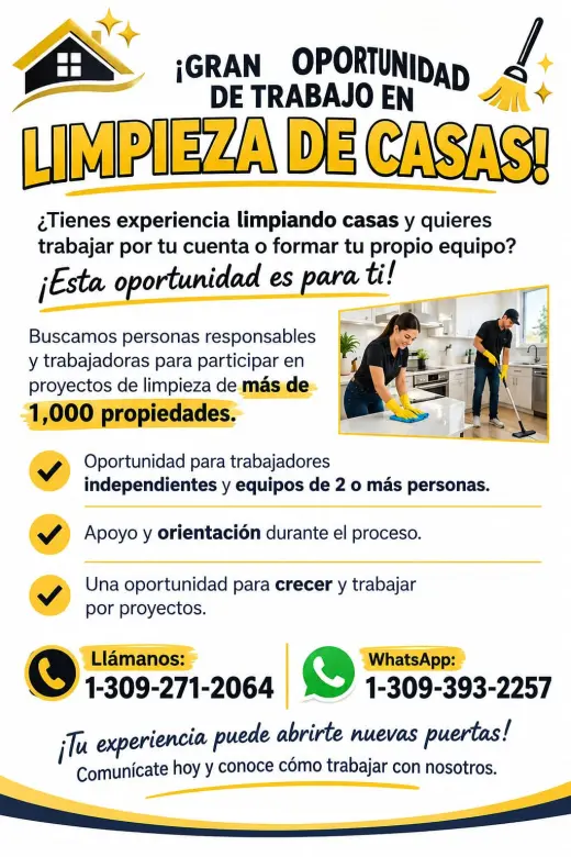 EMPLEOS DE LIMPIEZA DE CASAS PARA PERSONAS CON EXPERIENCIA