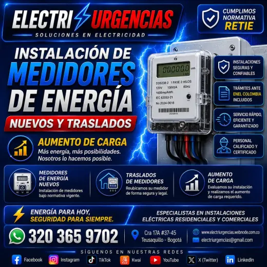 Electricista,Instalación de medidores,aumentos de carga traslados,enel,codensa