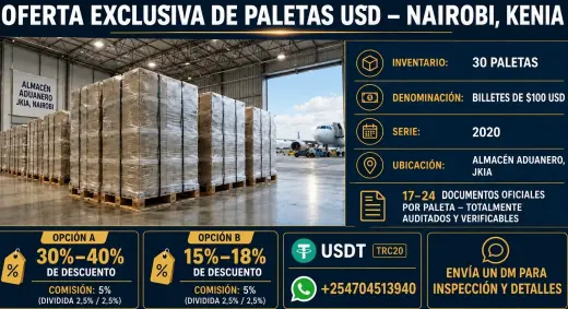 OPORTUNIDAD DE ADQUISICIÓN DE PALETAS DE EFECTIVO EN USD | NAIROBI, KENIA