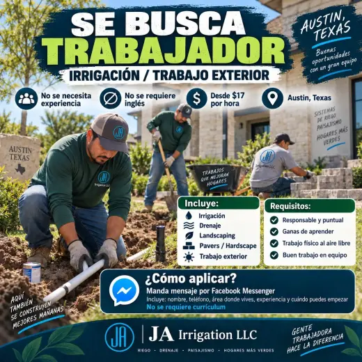 Trabajador de Irrigación / Construcción Exterior – $17+/hora