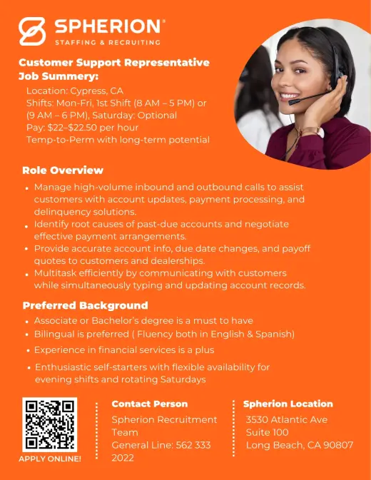 Customer Support Representative Position Available