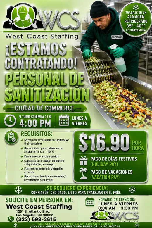 Mantenimiento de maquinas para Produccion de Alimentos-Commerce, CA - 2nd Shift