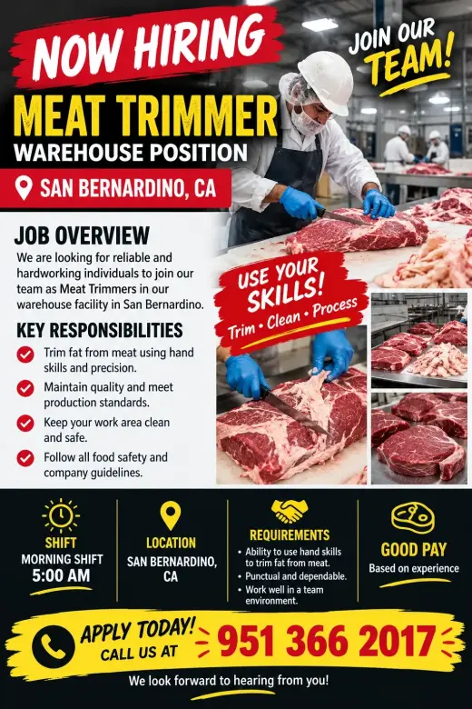 ¡ESTAMOS CONTRATANDO! RECORTADOR DE CARNE