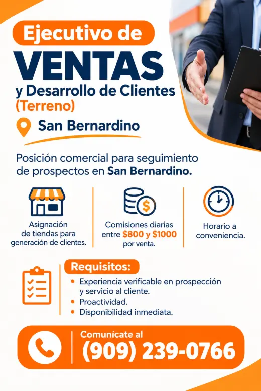 Ejecutivo de Ventas y Desarrollo de Clientes (Terreno)