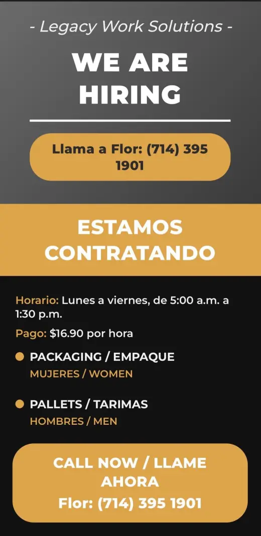 Se busca personal para empaque y tarimas - Buena Park - $16.90/hr