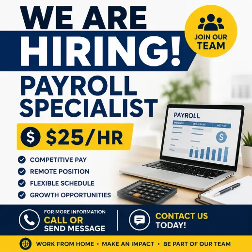 Payroll Specialist Needed $1000 Weekly