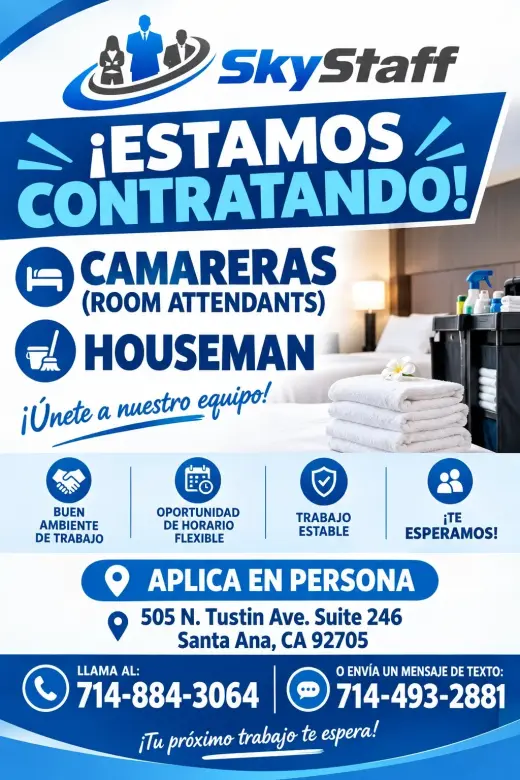 ¡Estamos Contratando Personal de Hotelería en Santa Ana!