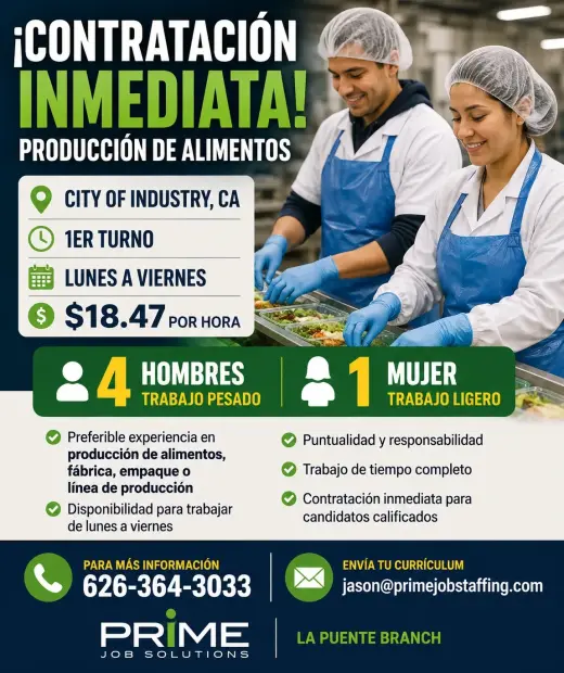 📢 ¡CONTRATACIÓN INMEDIATA – PRODUCCIÓN DE ALIMENTOS!