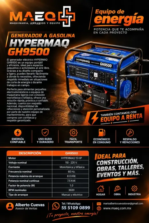 Generador a Gasolina HYPERMAQ GH9500