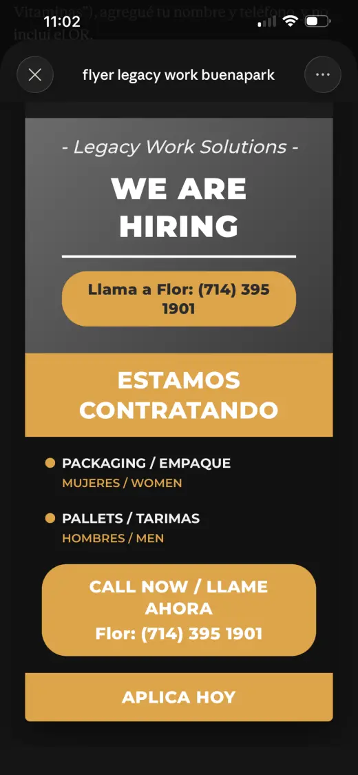 Se busca personal para tarimas - Buena Park