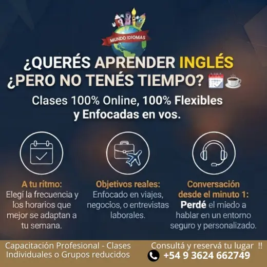 INGLES ONLINE INDIVIDUAL ADULTOS con poco tiempo. Apoyo escolar prim/secundarios