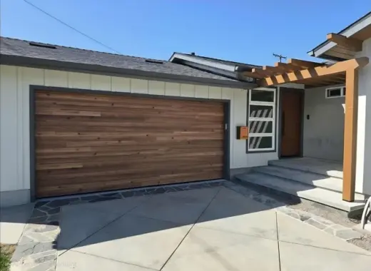 Woodlike plank garage door