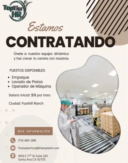 TRABAJO EN FOOTHILL RANCH,CA
