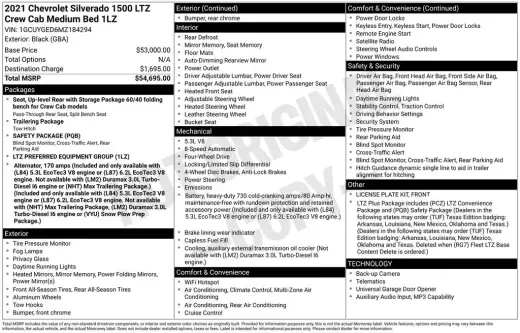 Chevrolet Silverado 1500 2021 4x4 LTZ 4dr Crew Cab 5.8 ft. SB