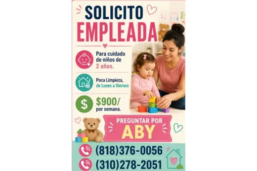 SOLICITO EMPLEADA $900/semanal