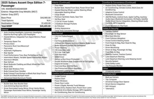 Subaru Ascent 2025 AWD Onyx Edition 4dr SUV
