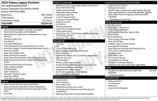 Subaru Legacy 2025 AWD Premium 4dr Sedan
