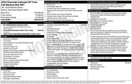 Chevrolet Colorado 2022 4x4 Work Truck 4dr Crew Cab 5 ft. SB