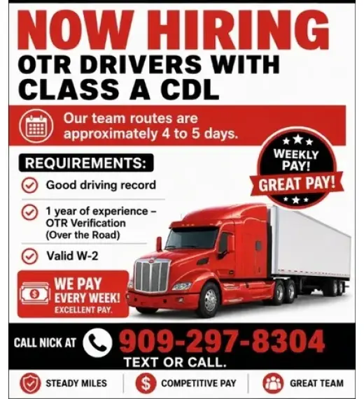 HIRING OTR DRIVERS 🚚