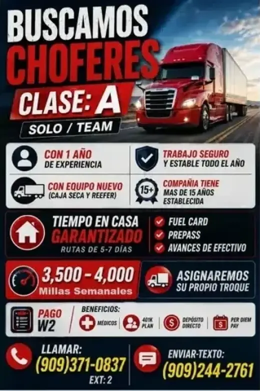 🚚BUSCAMOS CHOFERES CLASE:A