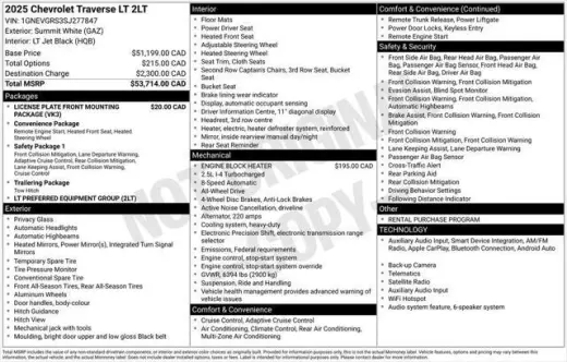 Chevrolet Traverse 2025 4X4 LT 4 puertas SUV