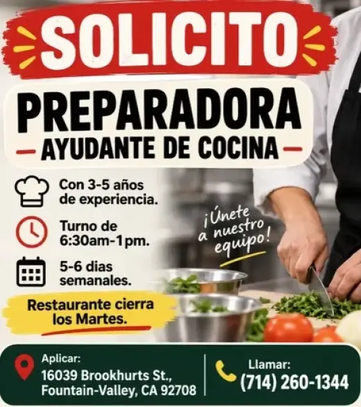 BUSCO AYUDANTE DE COCINA