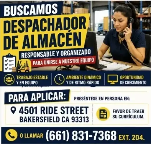 Buscamos un Despachador de Almacén en 📍Bakersfield