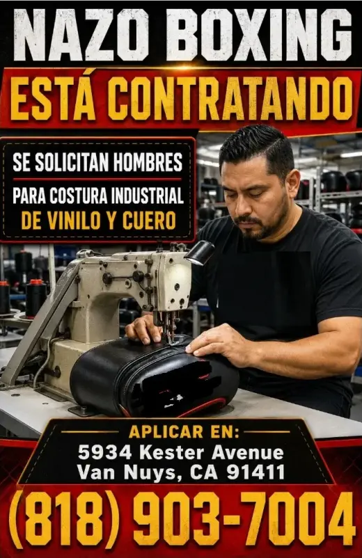NAZO BOXING SOLICITA COSTUREROS INDUSTRIALES en Van Nuys