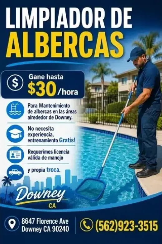 LIMPIADOR DE ALBERCAS  Gane hasta $30/hora en la ciudad de📍Downey