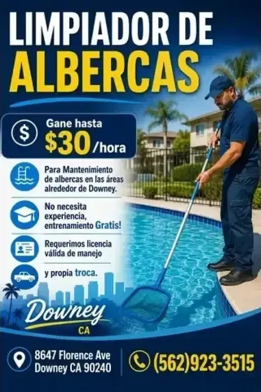 LIMPIADOR DE ALBERCAS Gane hasta $30/hora en la ciudad de📍Downey