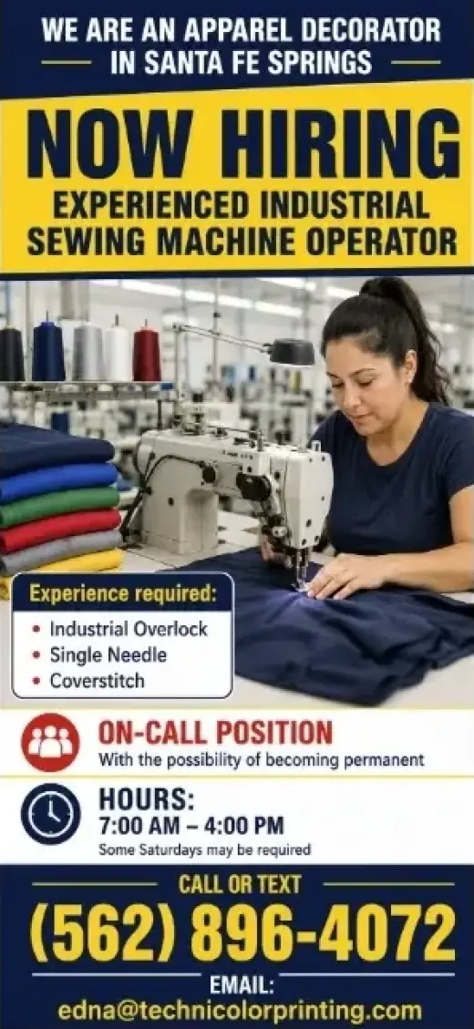 APPAREL DECORATOR looking for Industrial Machine operator