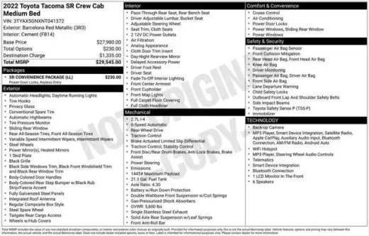 Toyota Tacoma 2022 4x2 SR 4puertas Doble Cabina 5.0 ft SB