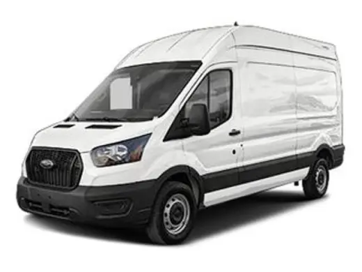 Furgón de carga extendida Ford Transit 2024 350 HD, 3 puertas, carrocería larga, techo alto, distancia entre ejes estándar (DRW), con peso bruto vehicular de 11.000 libras.