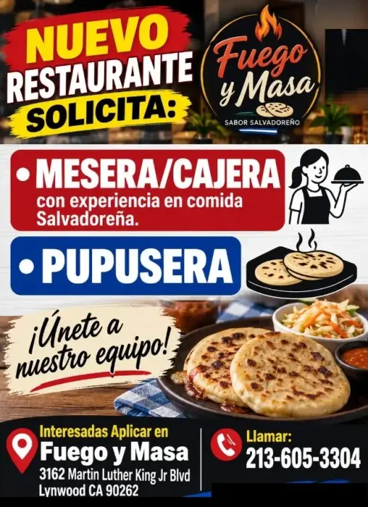 SOLICITO 📌MESERA/CAJERA 📌PUPUSERA📍Lynwood