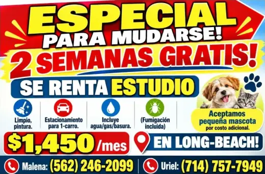 ESTUDIO📍LONG BEACH 📣 2 SEMANAS GRATIS! PARA MUDARZE !