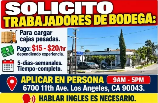 SOLICITO TRABAJADORES DE BODEGA📍 Los-Angeles