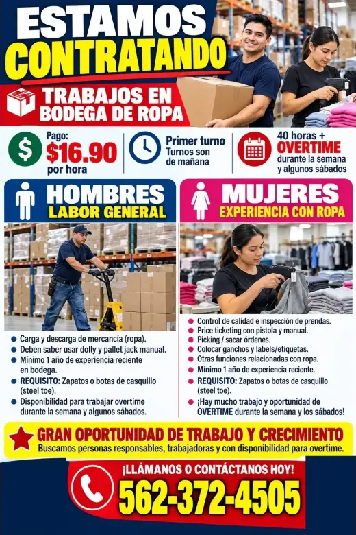 📦 TRABAJOS EN BODEGA DE ROPA para 👷 HOMBRES y 👚 MUJERES