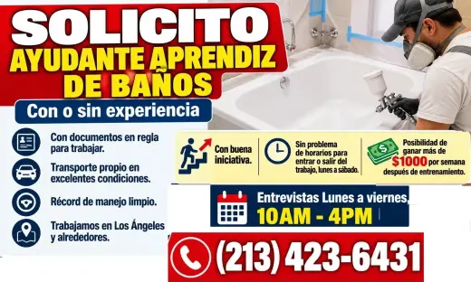 SOLICITO👷‍♂️ AYUDANTE APRENDIZ DE BAÑOS 📌con o sin experiencia ❗