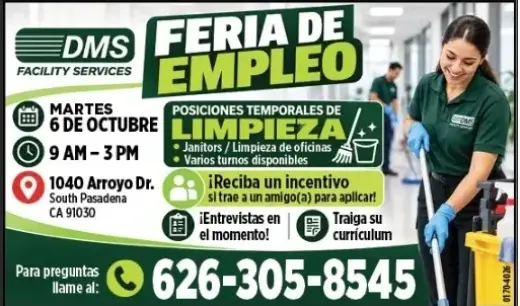 FERIA DE EMPLEO 📅 MARTES 6 DE OCTUBRE 📍1040 Arroyo Dr. South Pasadena