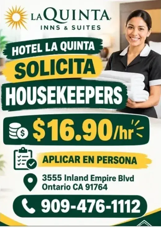 HOTEL LA QUINTA  📌 SOLICITA HOUSEKEEPERS en📍Ontario
