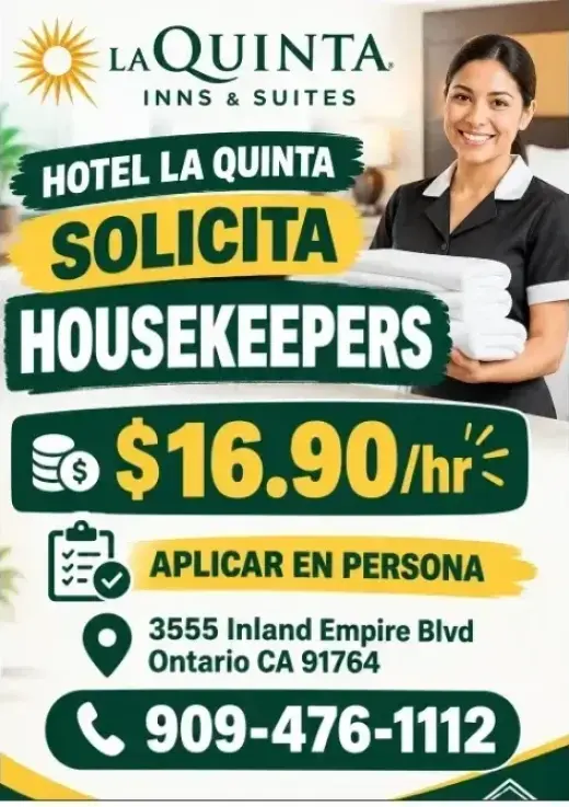 HOTEL LA QUINTA  📌 SOLICITA HOUSEKEEPERS en📍Ontario