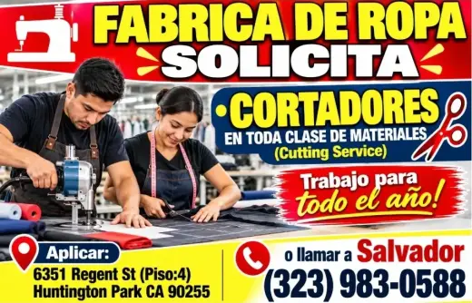 FABRICA DE ROPA SOLICITA 📌CORTADORES EN TODA CLASE DE MATERIALES
