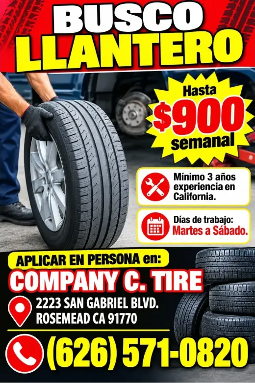 BUSCO LLANTERO Hasta $900/semanal