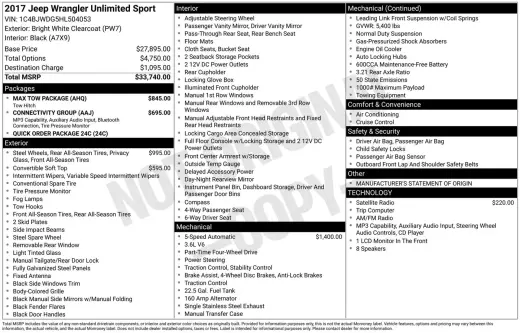 Jeep Wrangler Unlimited 2017 4x4 Sport 4 SUV
