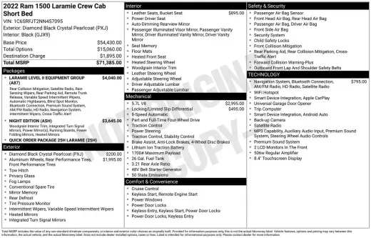 Ram 1500 2022 4x4 Laramie 4dr Crew Cab 5.6 ft. SB Pickup