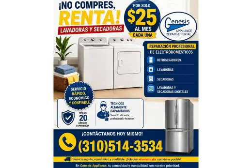 Renta Lavadoras y Secadoras $25 cada una por mes !!!