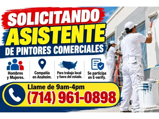 SOLICITANDO ASISTENTE  DE PINTORES COMERCIALES