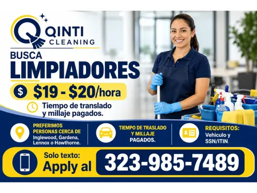 QINTI CLEANING  BUSCA LIMPIADORES $19-$20/hora