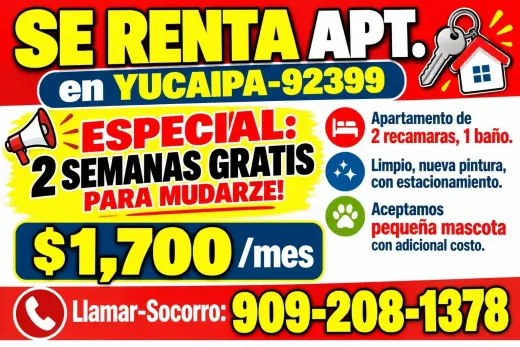 APT de 2rec📍YUCAIPA-92399 📣 2 SEMANAS GRATIS PARA MUDARSE ❗