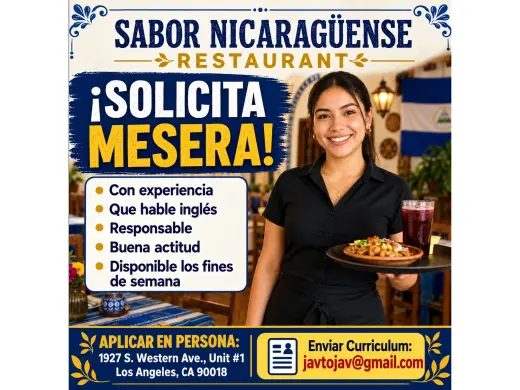 SABOR NICARAGÜENSE RESTAURANT  📌SOLICITA UNA MESERA